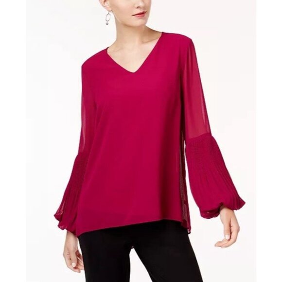 Alfani Tops - Alfani Women’s Top Blouse Plus Size 1X Lined V Neck Magenta Long Sleeves NWT